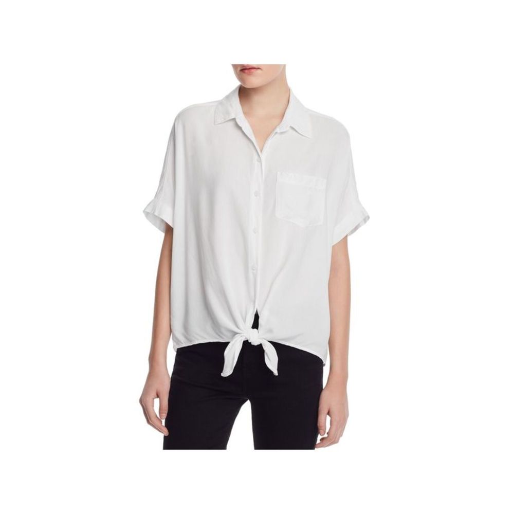 BEACHLUNCHLOUNGE COLLECTION Womens White Tie Front Short Sleeve Blouse XS